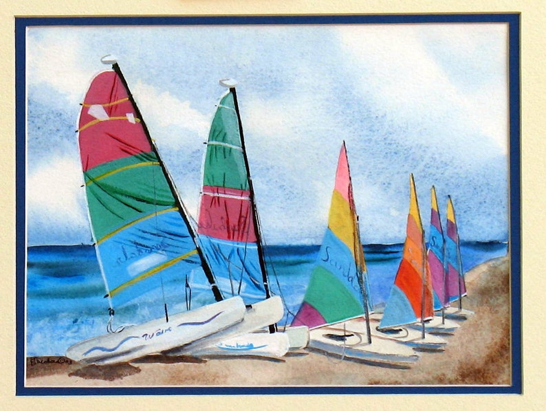 Sailing Summer on the lake Day at the beach Father's Day gift Colorful Boats ready for a day of family fun watercolor great gift image 3