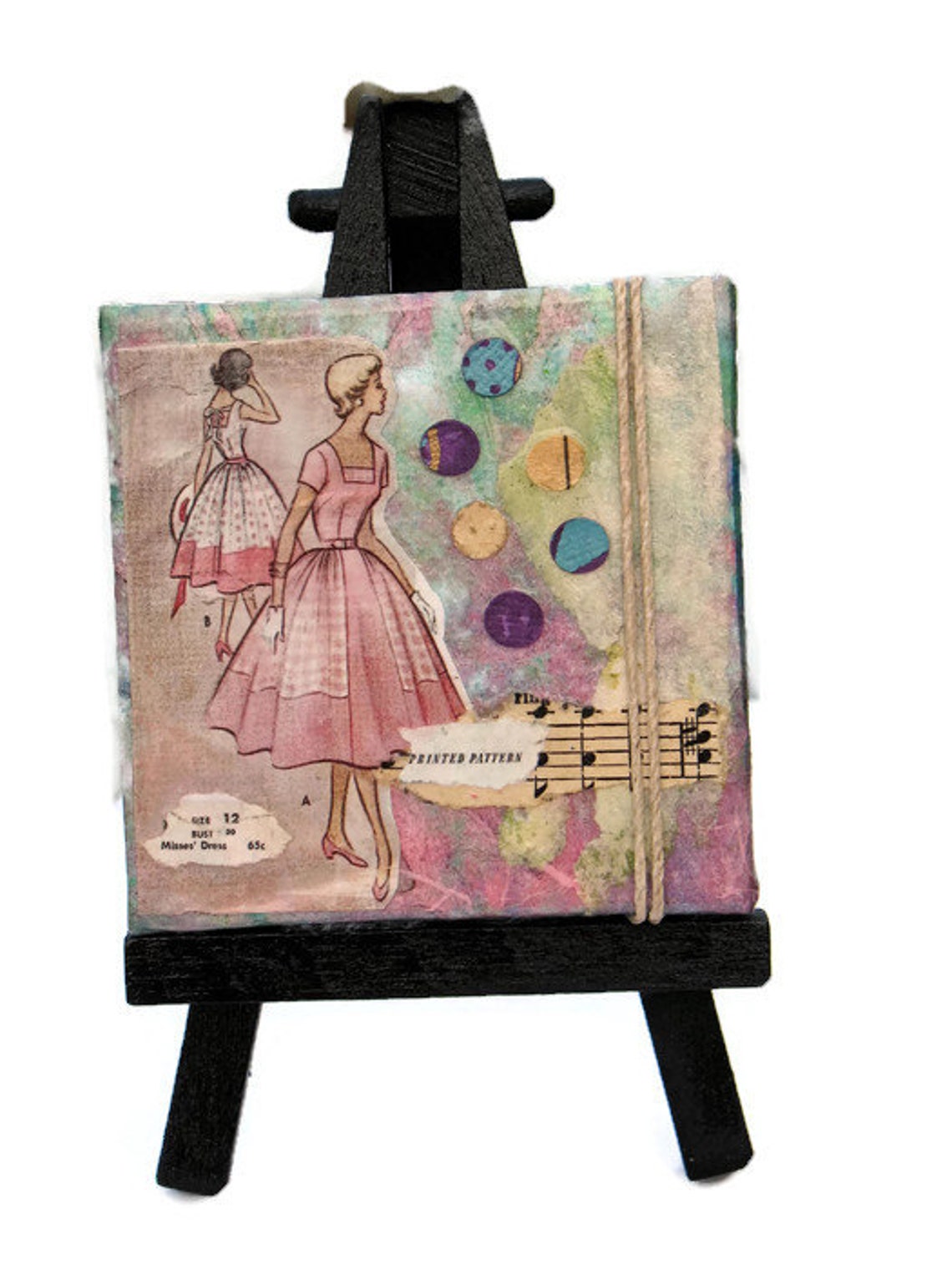 Retro 1950s Gift Mini Collage Lady in Pink Hand Dyed Tissue Etsy