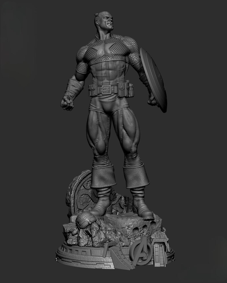 Captain America Sculpture | Classic Shield Hero STL Statue | 3D Print ...