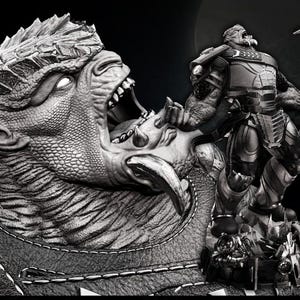 Escultura de obsidiana de Cull / Estatua STL de El temible guerrero / Modelo de impresión 3D / Archivo STL digital