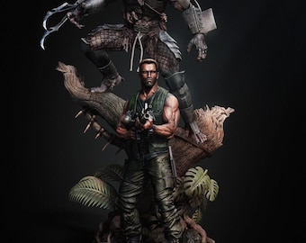 Predator – Predator and Dutch Diorama | Jungle Fury STL Statue | 3D Print Model | Digital STL File