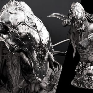 Predator – Predator-bysten 2 | Blooded Eclipse STL-staty | 3D-utskriftsmodell | Digital STL-fil
