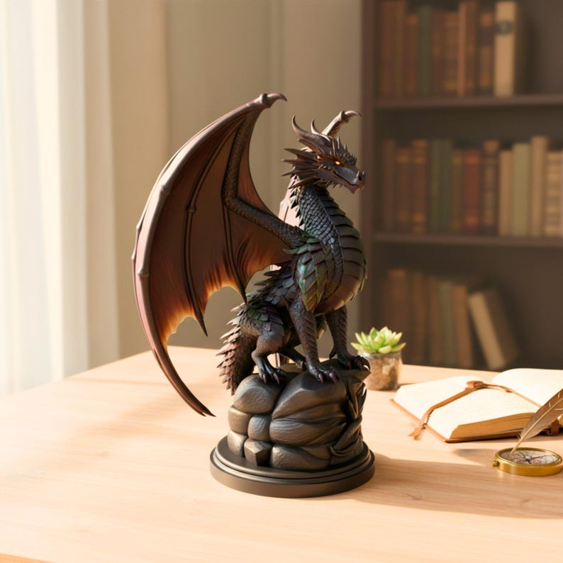Dragon Statue STL File | Fantasy Dragon 3D Print Model | Mythical ...