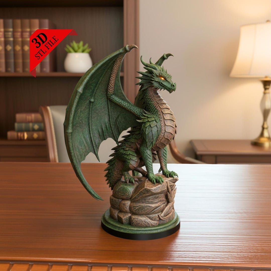 Dragon Statue STL File | Fantasy Dragon 3D Print Model | Mythical ...