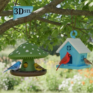 Mangiatoia Per Uccelli XL Esagonale Con Supporto – Casetta In Legno Con Tetto In Scandola Blu, Dosatore Incluso, Marrone/blu - 2
