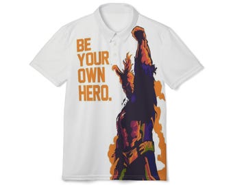 Be Your Own Hero graphic polo | Motivational Superhero Illustration