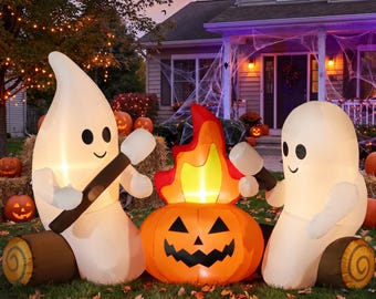 6FT Halloween Inflatable Ghost Decorations: LED Campfire Blow Up Yard Lawn Garden Party Outdoor Décor