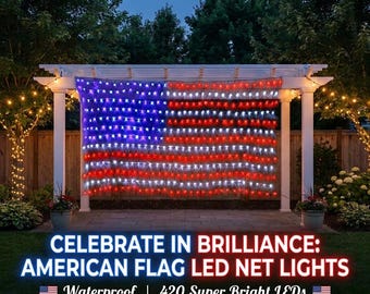 Amerikanska flaggan LED-nätlampor vattentät patriotisk trädgårdsfestdekoration display