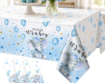 3-Pack Blue Elephant Baby Shower Tablecloths: Watercolor Party Decor
