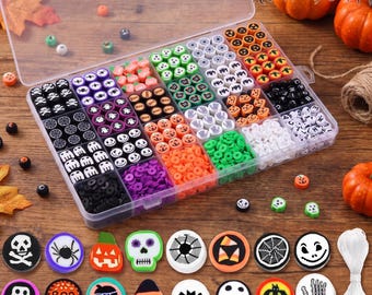 1480pcs Halloween Polymer Clay Beads Charms Jewelry Making Kit Friendship Bracelets Necklaces Earrings DIY
