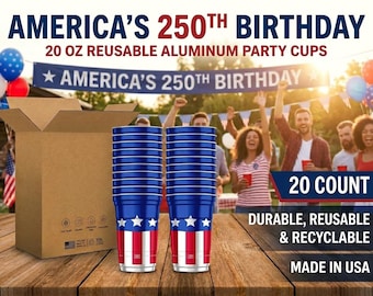 America 250th Birthday Reusable Aluminum Party Cups Patriotic USA Celebration Drinkware Set