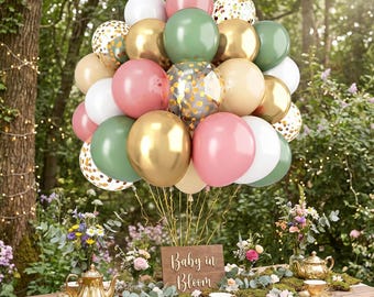 Sage Green Birthday Decorations Boho Balloon Banner Set Nude Ivory Olive Rustic Party Decor.
