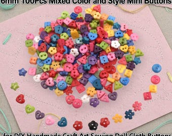100PCS 6mm Mini Buttons Mixed Color Sewing Craft Doll Clothes DIY Accessories Set.