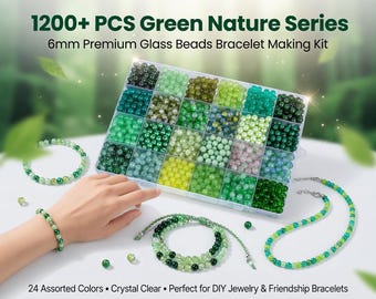 1200PCS 6mm Glass Beads Kit 24-Color Bracelet Making Jewelry DIY Craft Beads Gift Supplies.