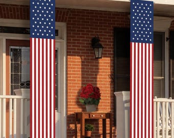 Patriotic Porch Banner American Flag Hanging Decor 4th July Outdoor Party Sign 2PCS.