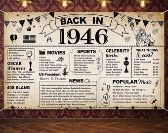 Vintage Back In 1946 Birthday Banner 80th Party Decorations Photo Backdrop Reunion Celebration Decor