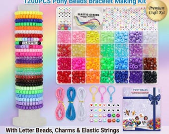 1200 st. Ponnypärlor Kit 28 Färger Armbandstillverkning DIY Hantverk Set Berlocker