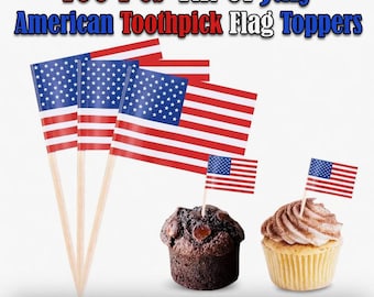 100PCS American Flag Cupcake Toppers Patriotic Fourth July Party Cake Decorations.