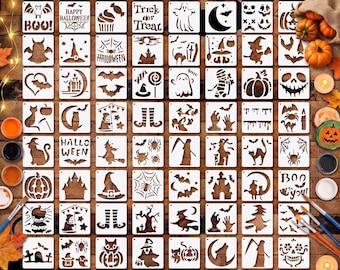 Halloween Stencil Set: 72 PCS Reusable Painting Templates for Pumpkin, Ghost, Bat Crafts