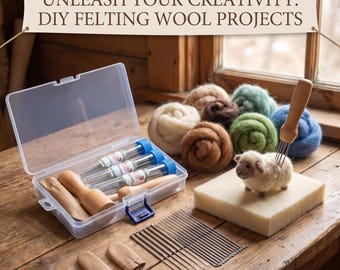 Needle Felting Kit Felting Needles Wooden Handle DIY Wool Craft Supplies with Finger Protectors