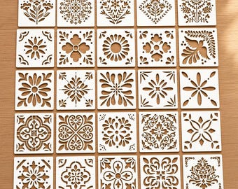 Mexican Tile Stencils: 4x4 Inch Folk Art Painting Templates for Furniture Walls Fabric DIY Crafts Decor