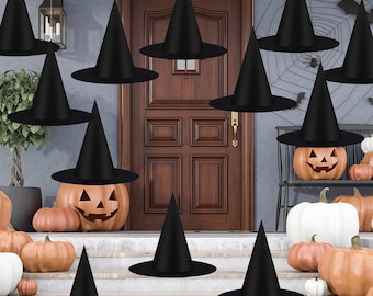 12 Pcs Floating Witch Hats: Halloween Porch & Party Decor (Reusable)
