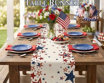 Vintage American Flag Table Runner Patriotic Memorial Day 4th July Dining Decor