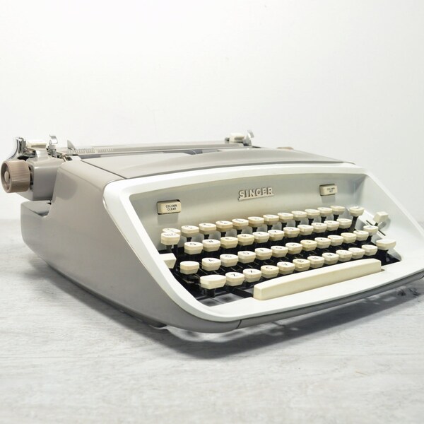 Vintage Gray and White Singer T-62 Professional Typewriter
