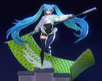 Vocaloid – Hatsune Miku | STL-standbeeld neon mijmering | 3D-afdrukmodel | Digitaal STL-bestand