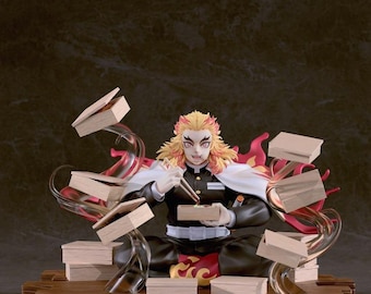 Demon Slayer – Kyojuro Rengoku | The Flame Hashira STL-standbeeld | 3D-afdrukmodel | Digitaal STL-bestand