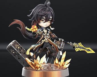 Genshin-impact – Zhongli Chibi | Geo soeverein STL-standbeeld | 3D-afdrukmodel | Digitaal STL-bestand