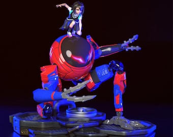 STL-standbeeld Peni Parker & Mecha – 3D-afdrukmodel spider-vers (digitaal bestand)