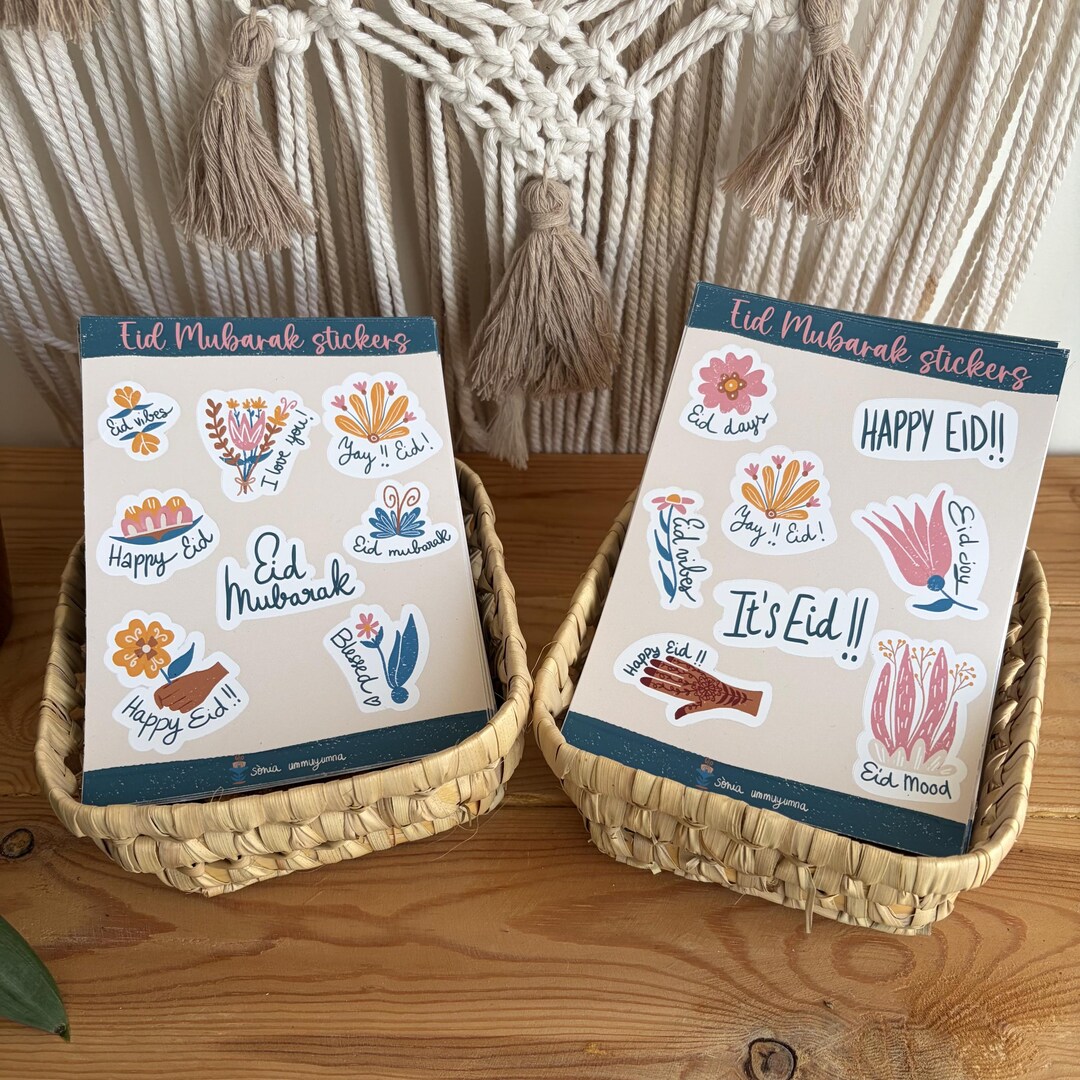 Eid Mubarak Stickers – Illustrated Sticker Sheet for Eid Gifts and ...