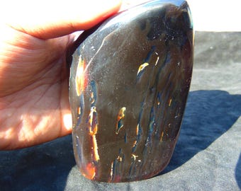 Natürlicher indonesischer Bernstein, 231 g, hochglanzpolierter Sumatra-Bernstein, seltenes blaues Exemplar, Geschenk für Meditation und Reiki (26AR260)