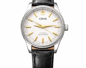 Men's Minimalist Watch, White Dial, Black Leather Strap, Classic Luxury Style