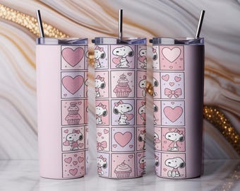 Cartoon Dog Valentine Tumbler Wrap, 20oz Skinny Sublimation Design (PNG Digital Download)