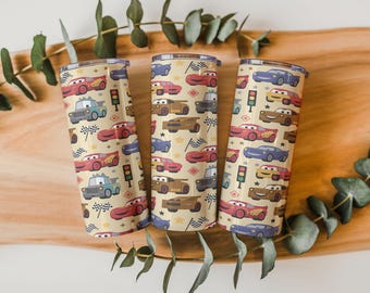 Cartoon Racing Car Pattern 20oz Skinny Tumbler Wrap PNG | Sublimation Design | Digital Download