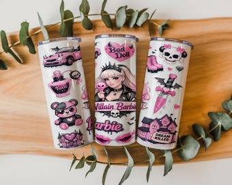 Pink Doll Inspired 20oz Skinny Tumbler Wrap PNG | Cute Goth Glam Sublimation Design | Digital Download