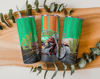 Chopper Motorcycle Tumbler Wrap PNG | 20oz Straight & Tapered | Desert Highway Sublimation | Digital Download