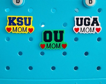 College Mom Bogg Bag Charms, University Initials, Personalized College Bogg Bits, Sports Mom, Bogg Bit Bag Accessories