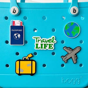 Travel Bogg Bag Charms, Airplane, Suitcase, Travel Life, Planet Earth, Bogg Passport Bits, Luggage, Bogg Bit Bag Accessories