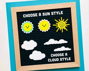 Letterboard Fun In The Sun Icon Set, Smiley Face Sun, Feltboard Summer Decor, Sunshine and Clouds For Letter Boards