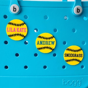 Bogg Bag Softball Charms, Personalized Softball, Athletic Bogg Bits, Customized Sports Bogg Bag Accessories, Pop In Bag Buttons