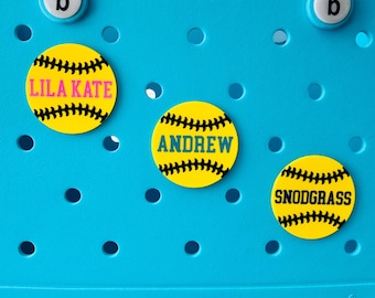 Bogg Bag Softball Charms, Personalized Softball, Athletic Bogg Bits, Customized Sports Bogg Bag Accessories, Pop In Bag Buttons