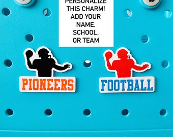 Football Quarterback Bogg Charm, Simply Modern Athletic Pop In Buttons, Personalized Sports, Pool Bag Tags, Custom Bogg Bag Bits