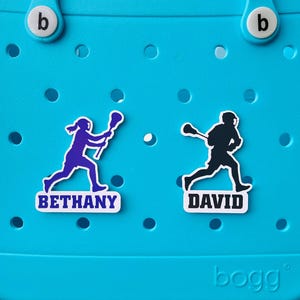 Bogg Bag Personalized Lacrosse Player Charm, Sports Pop In Croc Bag Buttons, Athletic Bogg Bits, Customized LAX Player Charms For Bogg Bags