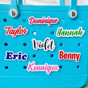 Custom Name Bogg Charms, Personalized Name Cloud, Family Name ID Tag, Pool Bag Accessories, Beach Bag Tags, Pop In Name Buttons