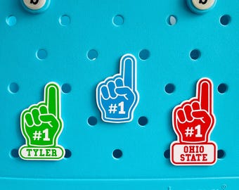 Foam Finger Bogg Charm,  Personalized Sports,  Athletic Bogg Bag Bits, Football Game School Spirit,  Pop In Bag Buttons, Customized Bogg