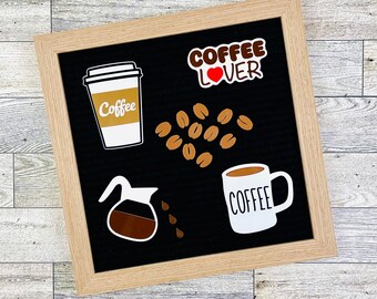 Letter Board Coffee Lover Sign, Faux Coffee Beans, Felt Board Coffee Cup, Message Board Coffee Pot, Coffee Shop Sign, Word Board Cup of Joe