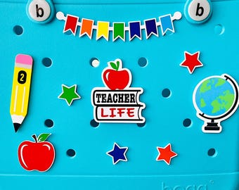 Teacher Life Bogg Bag Charms, Red Apple, Pencil, Bogg Garland, School Classroom Globe, Bogg Star Bits, Teacher Appreciation Gift